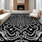 Elegant Black White Ornate Pattern Rug