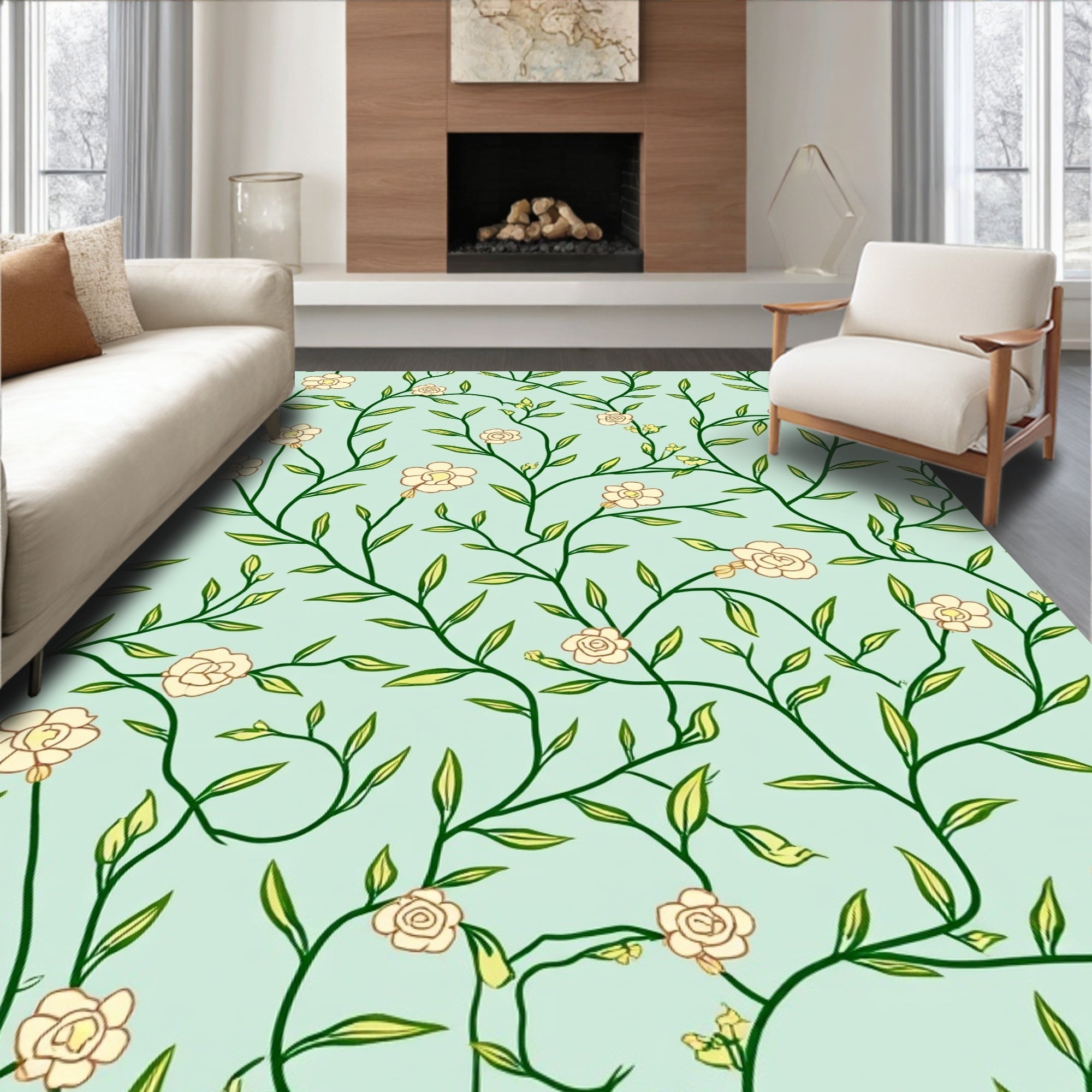 Botanical Vine Blossom Pattern Rug