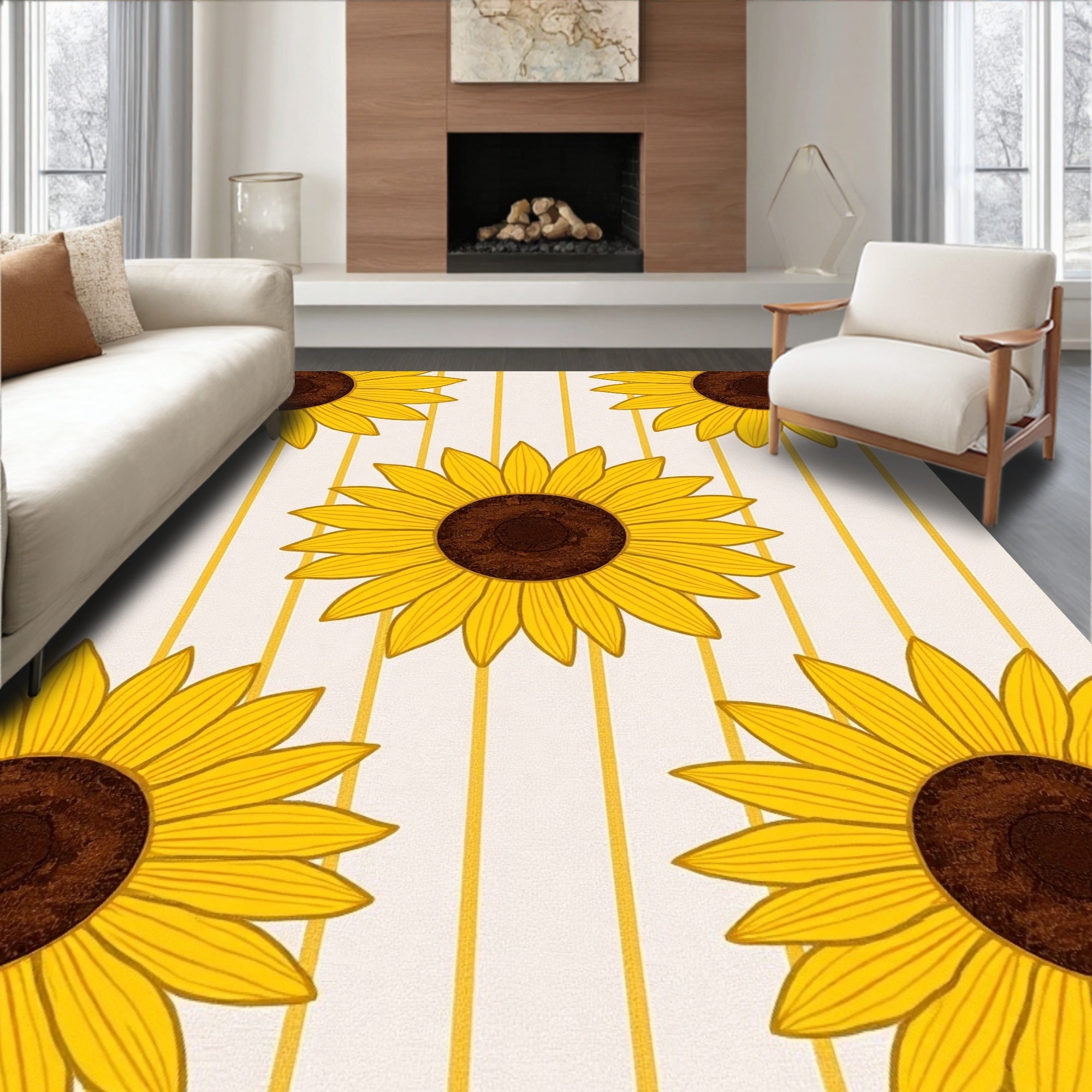 Sunflower Yellow Stripe Pattern Design Rug