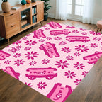 Pink Graphic Flowers And Whimsical Elements Rug