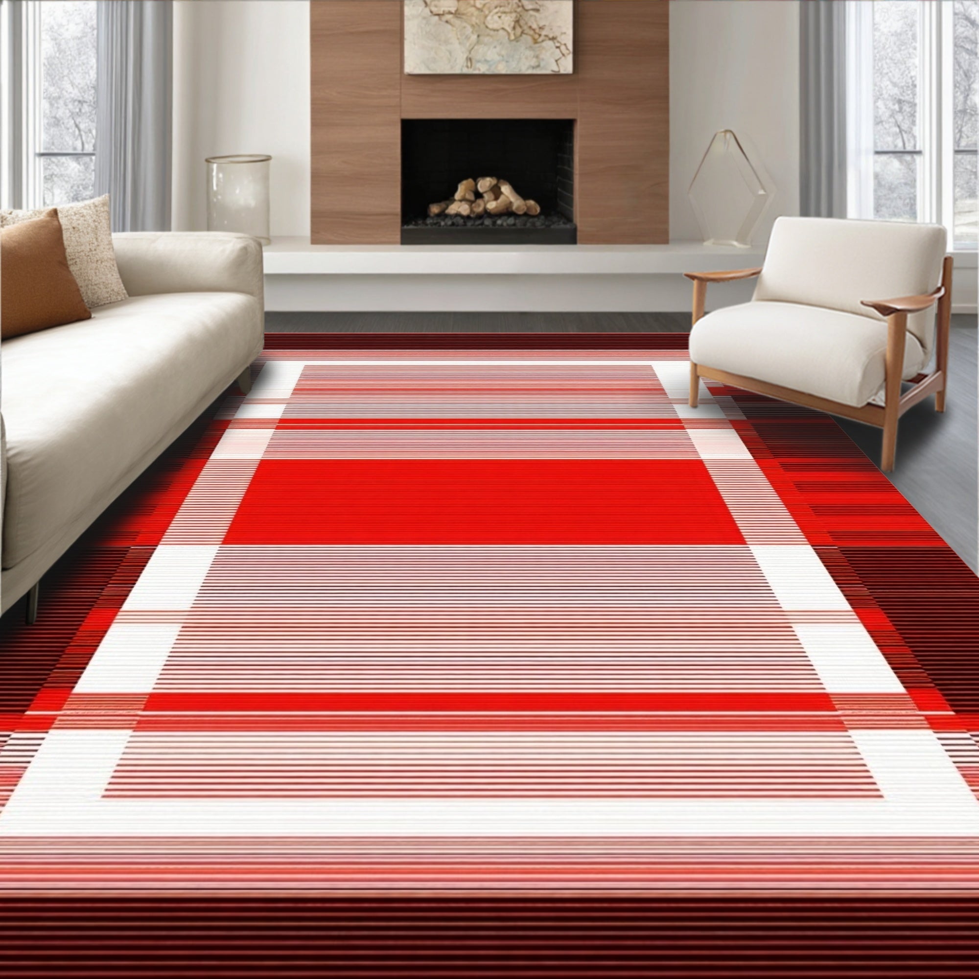 Red Stripes Geometric Contemporary Rug
