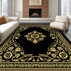 Ornate Golden Floral Centerpiece Design Rug