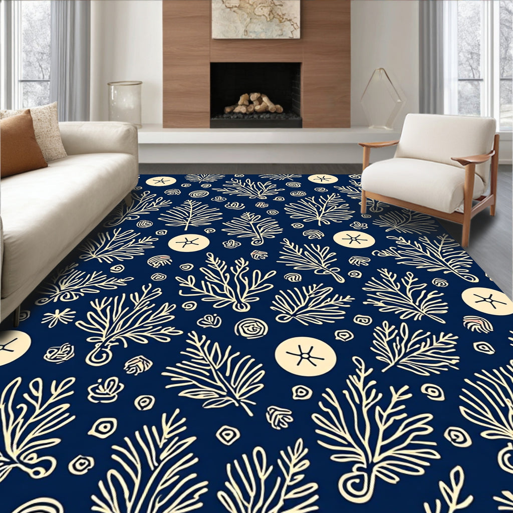 Navy Botanical Floral Motif Rug