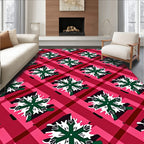 Crimson Plaid Snowflake Collage Rug