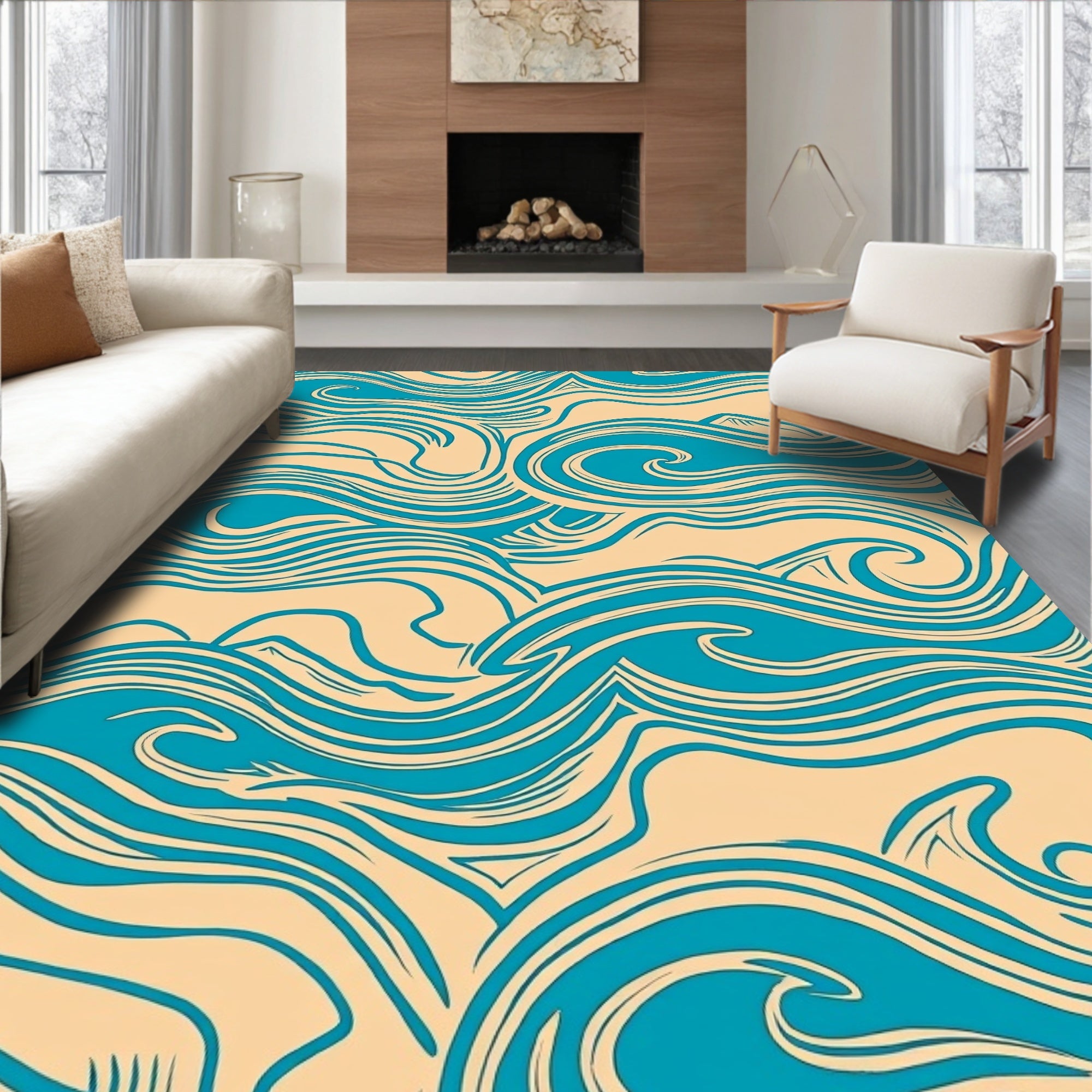 Aqua Whirls Abstract Pattern Rug