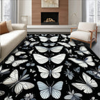 Monochrome Butterfly Garden Pattern Rug