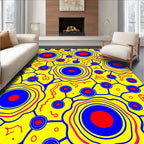 Vibrant Yellow Blue Red Circles Pattern Rug