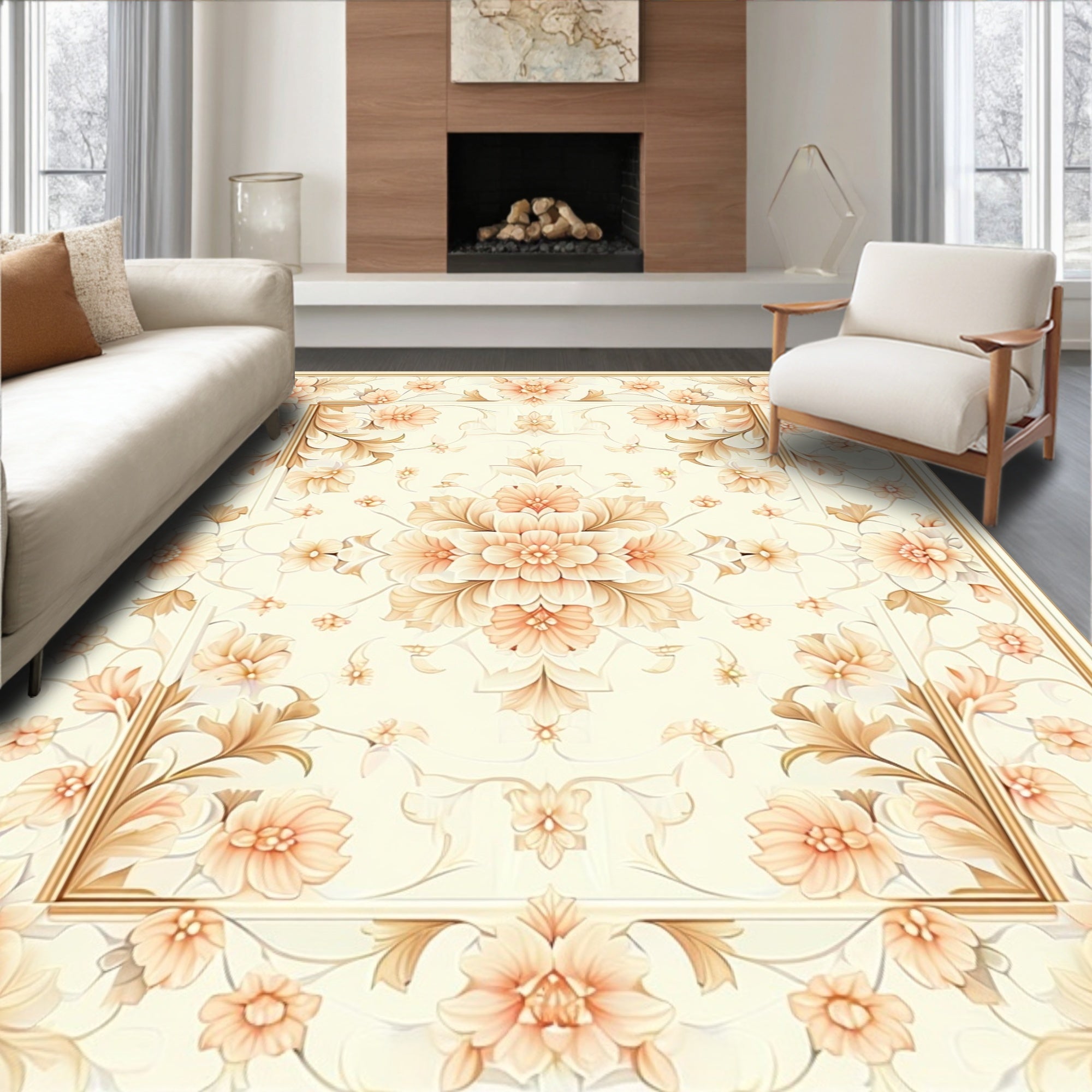 Elegant Floral Patterned Light Rug