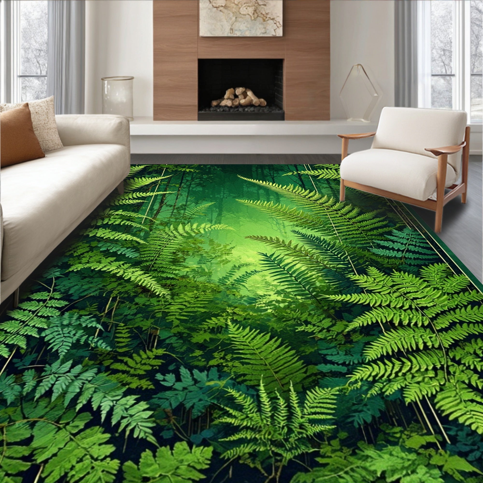 Lush Forest Fern Pattern Rug