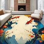 Flowing Koi Fish Floral Waves Pattern Rug