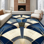 Art Deco Navy Gold Fan Pattern Rug