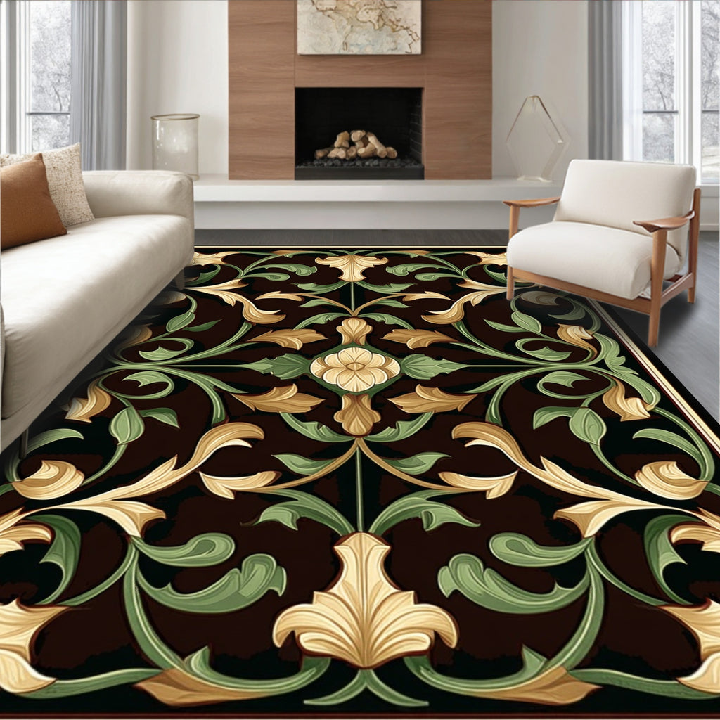 Gold And Green Floral Pattern Rug