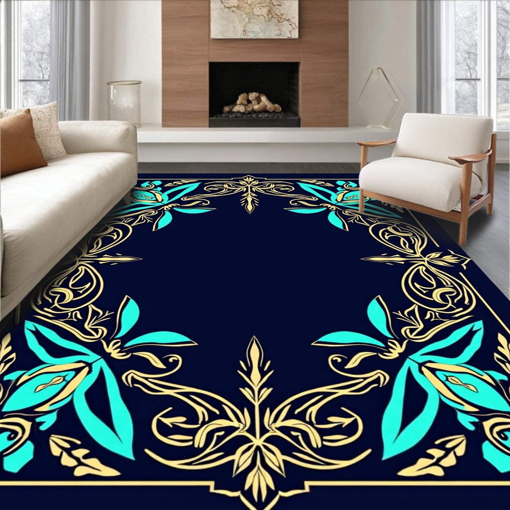 Ornate Floral Border Design Rug
