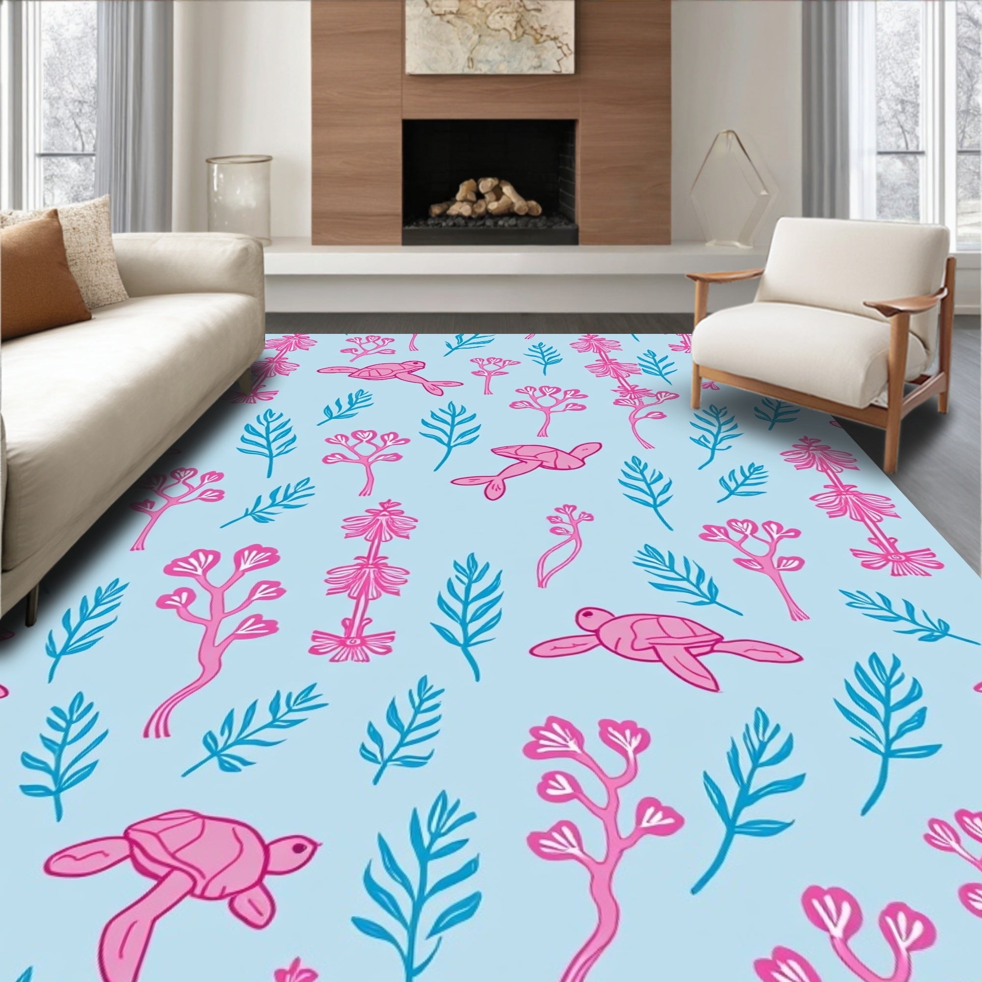 Pink Turtle Coral Pattern Rug