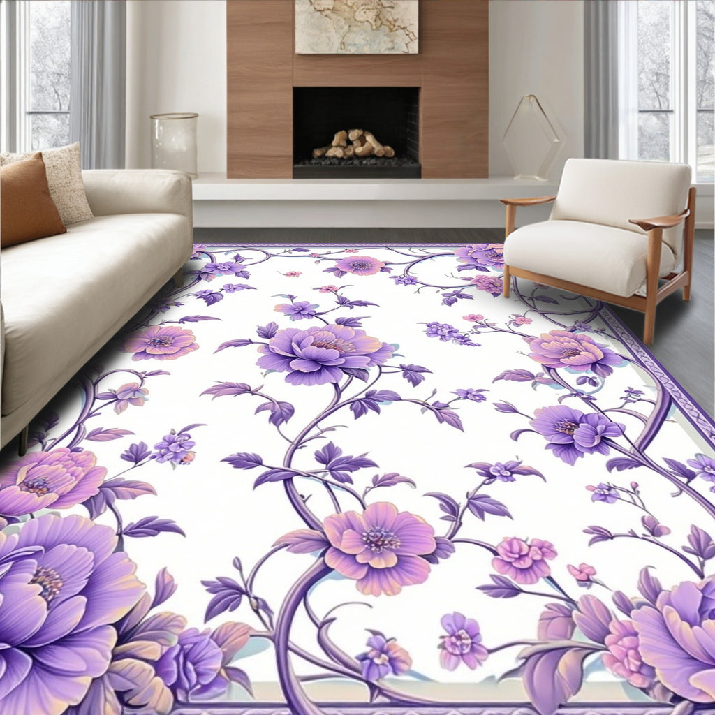 Purple Floral Vine Pattern Rug