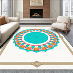 Vibrant Sunburst Mandala Border Rug
