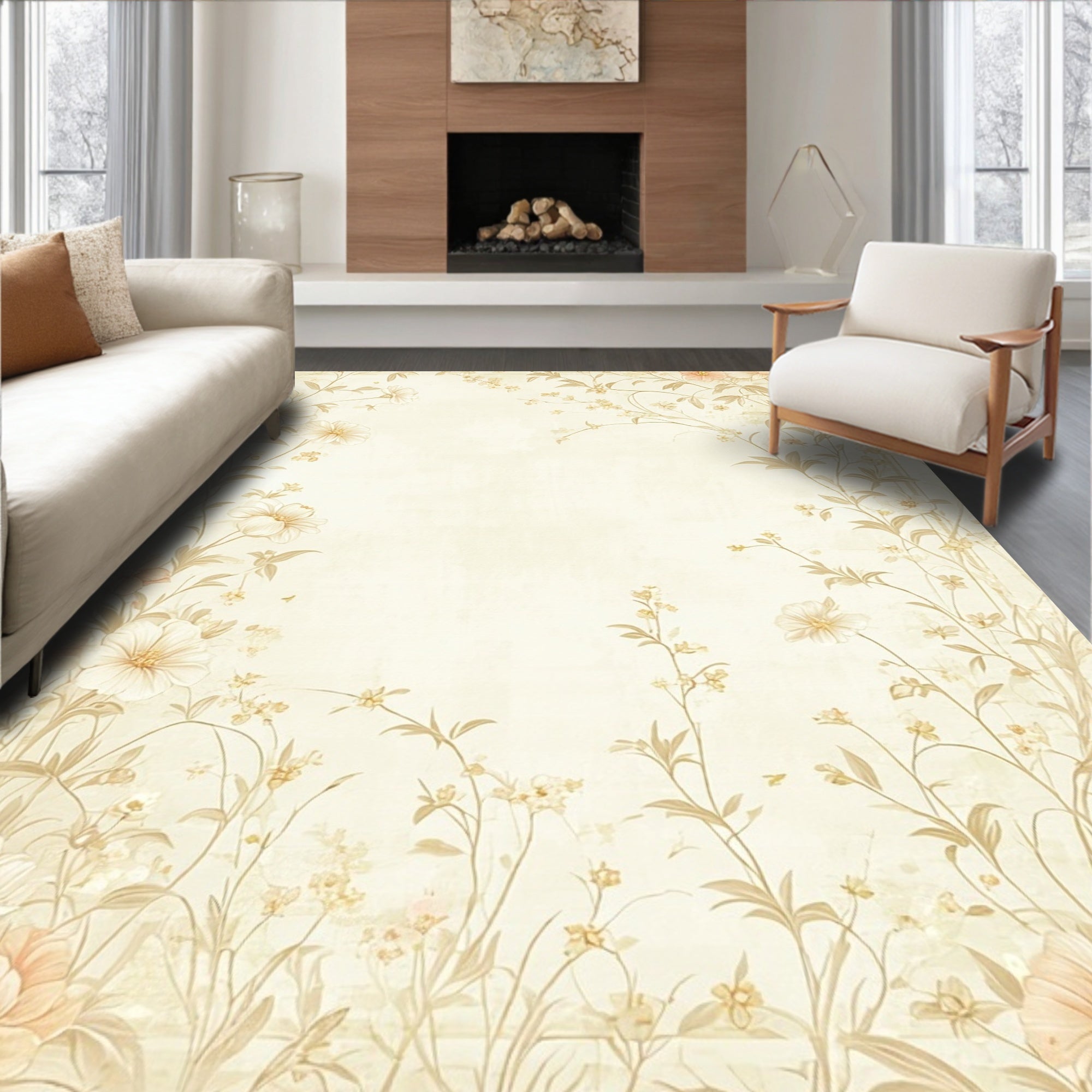 Vintage Floral Vine Botanical Garden Rug