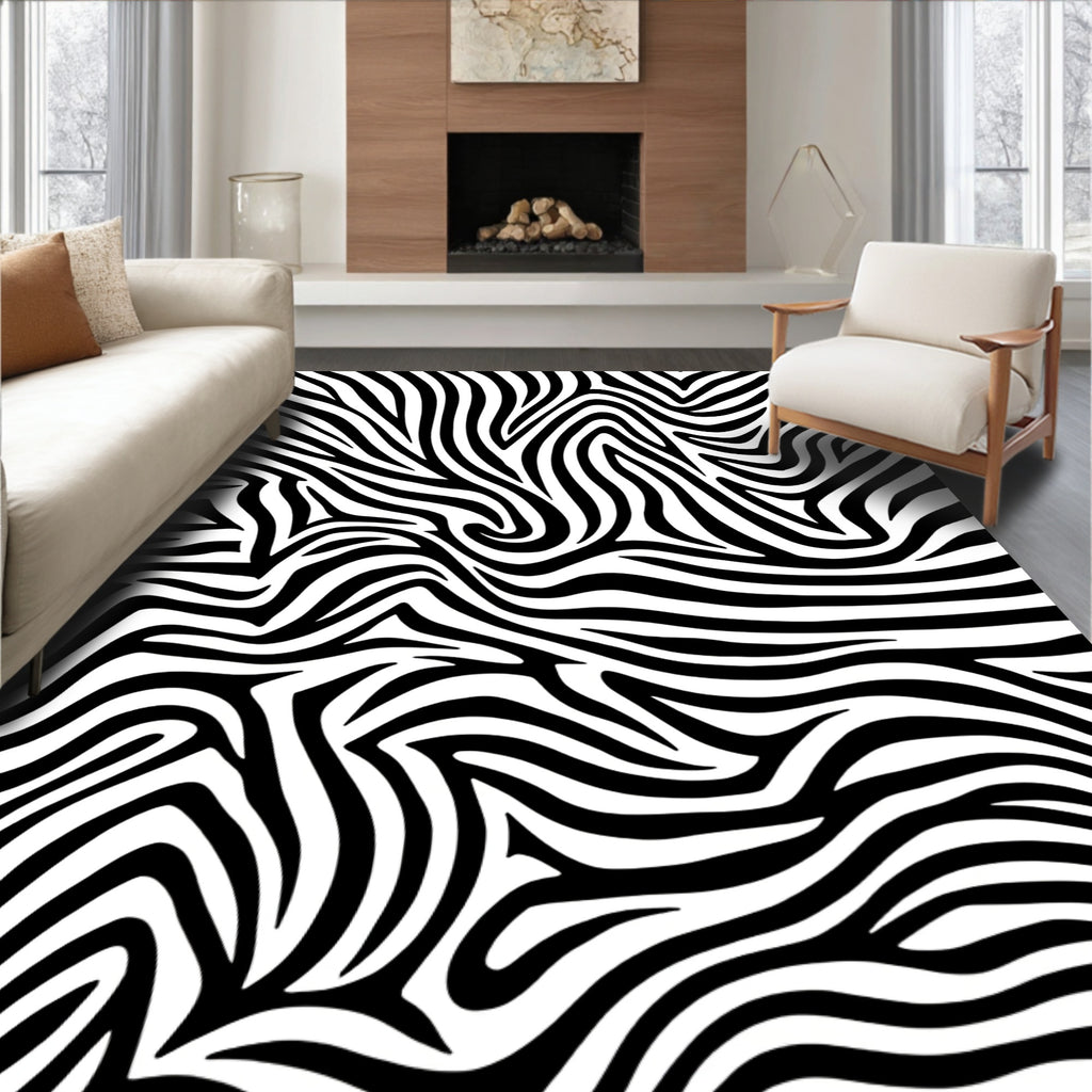 Bold Black and White Animal Print Rug