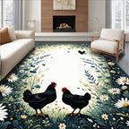 Chickens Daisies Forest Border Design Rug