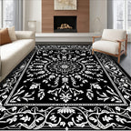 Elegant Black White Floral Medallion Rug