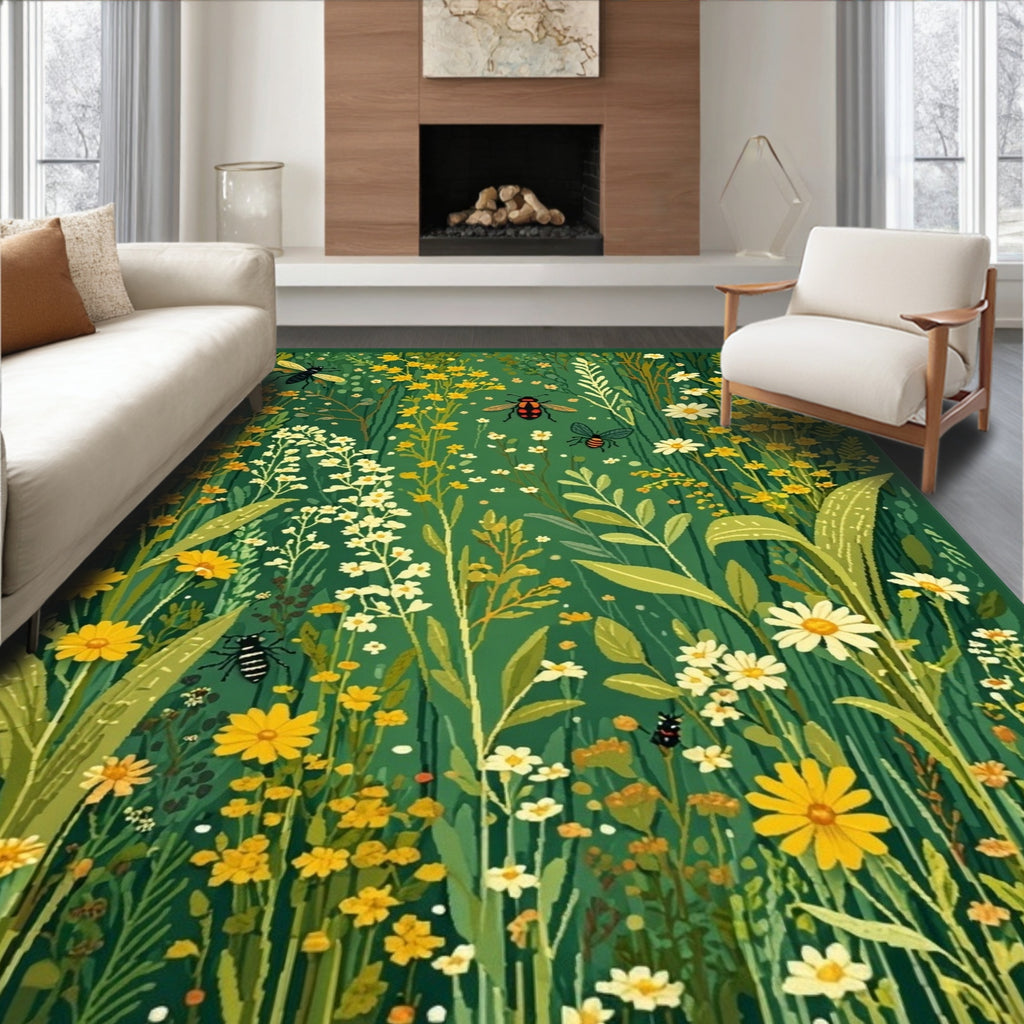 Whimsical Garden Scene With Insects Rug