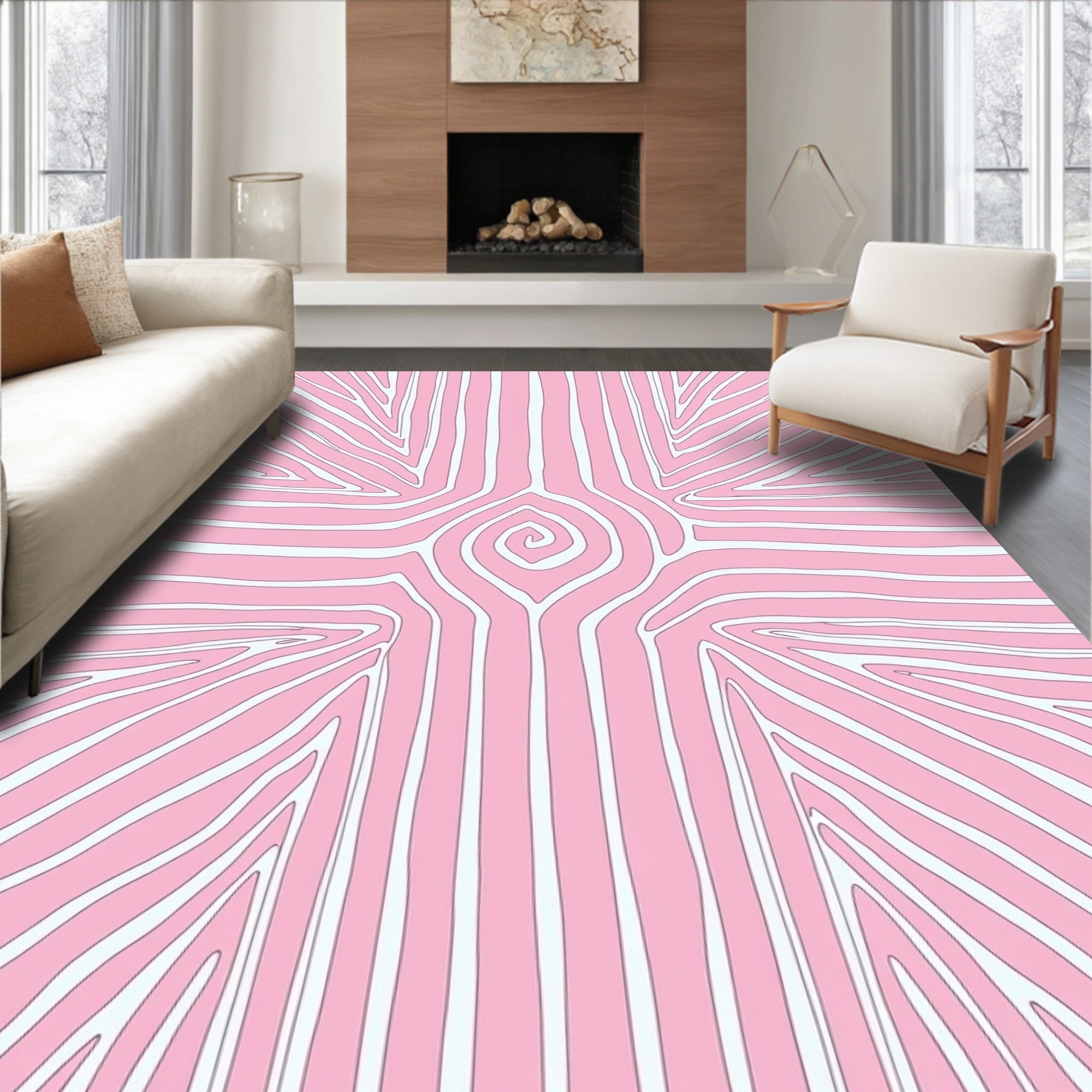 Abstract Swirl Pink Graphic Pattern Rug