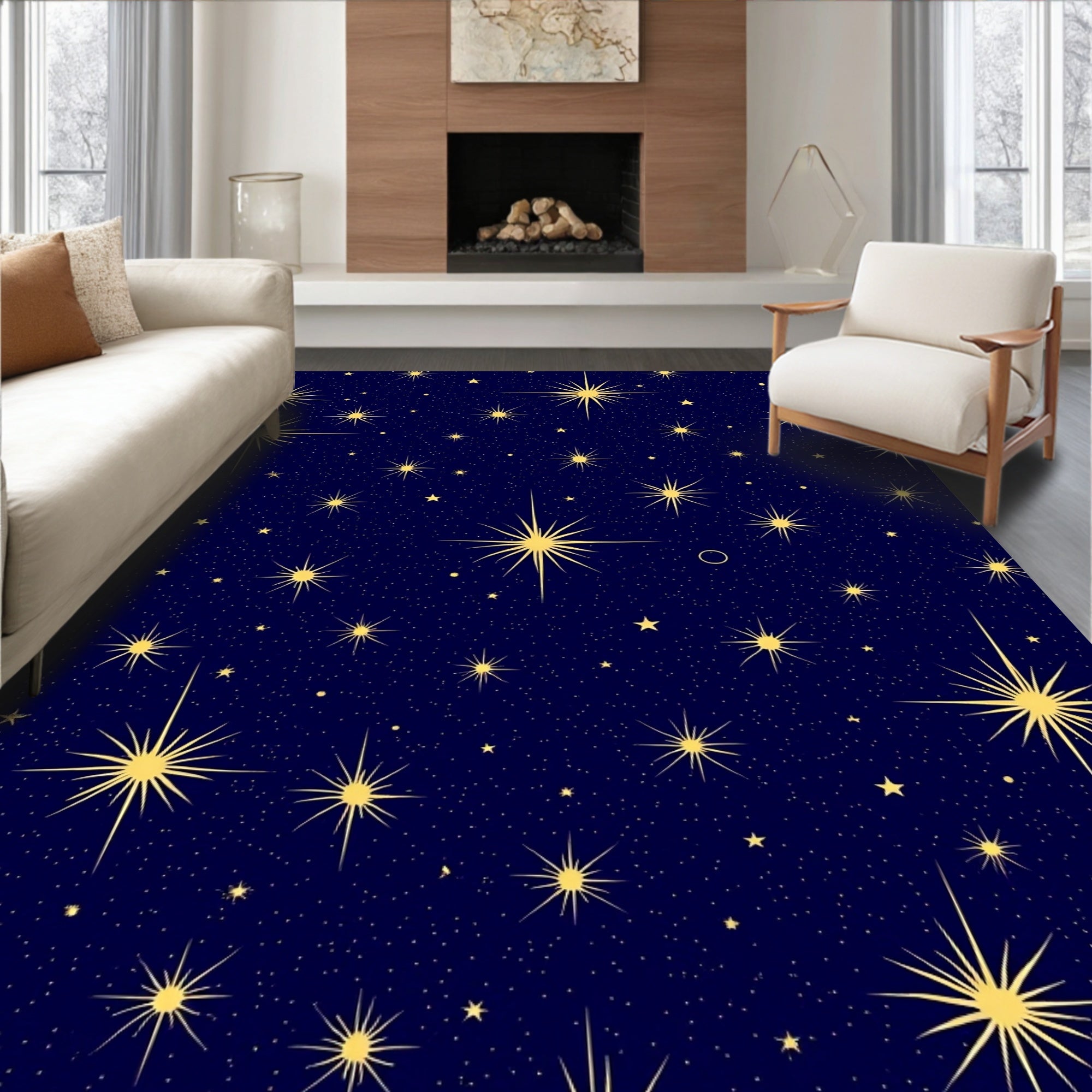 Golden Starry Night Sky Rug