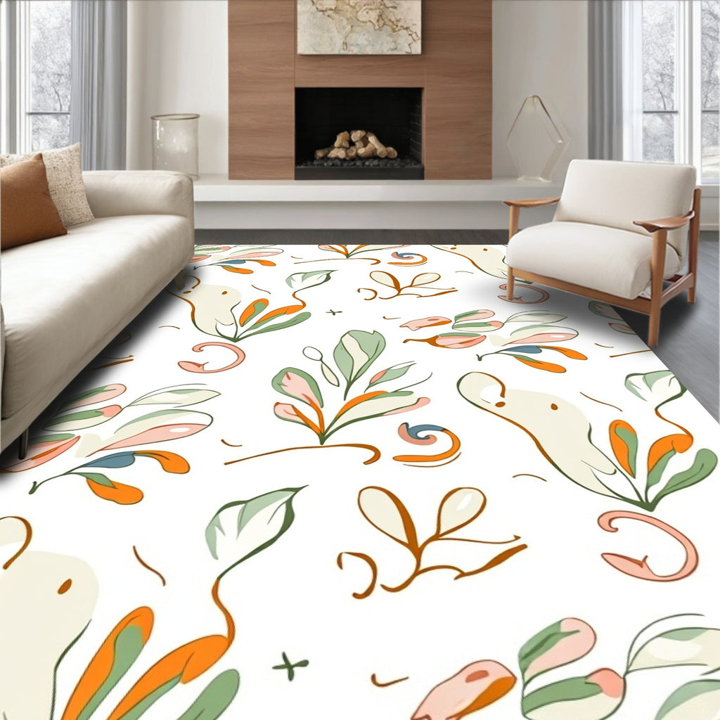 Whimsical Abstract Leafy Swirl Design Rug