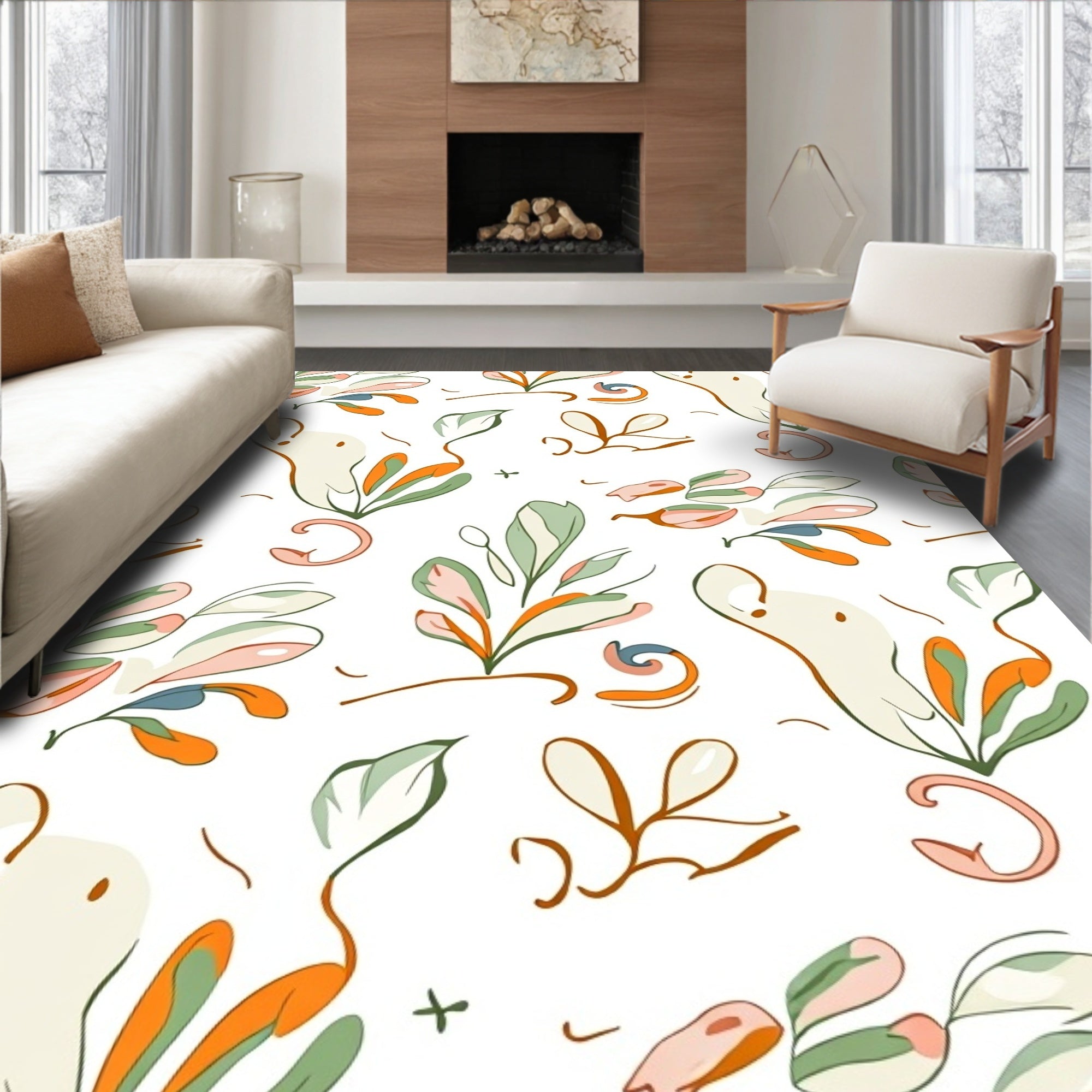 Whimsical Abstract Leafy Swirl Design Rug