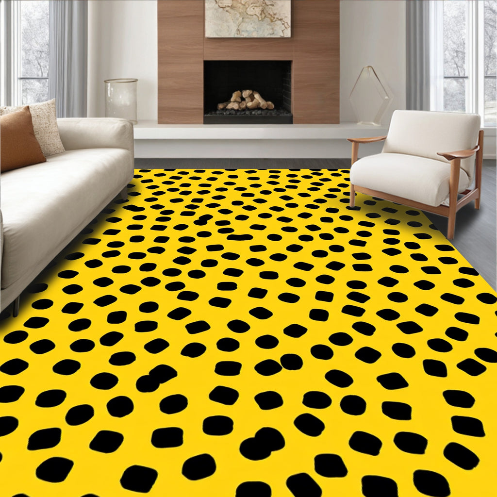 Yellow Black Polka Dot Pattern Rug