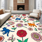 Whimsical Floral Cat Pattern Design Rug