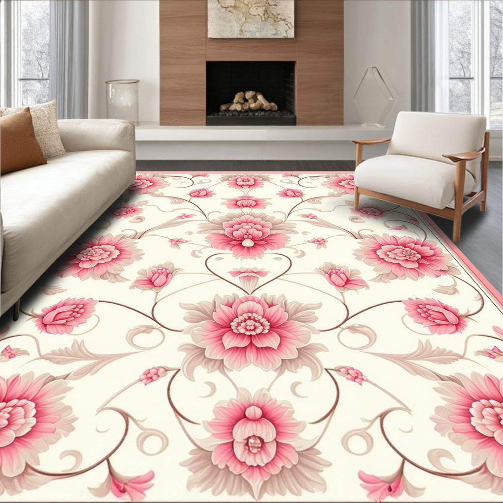 Elegant Pink Floral Vine Design Rug