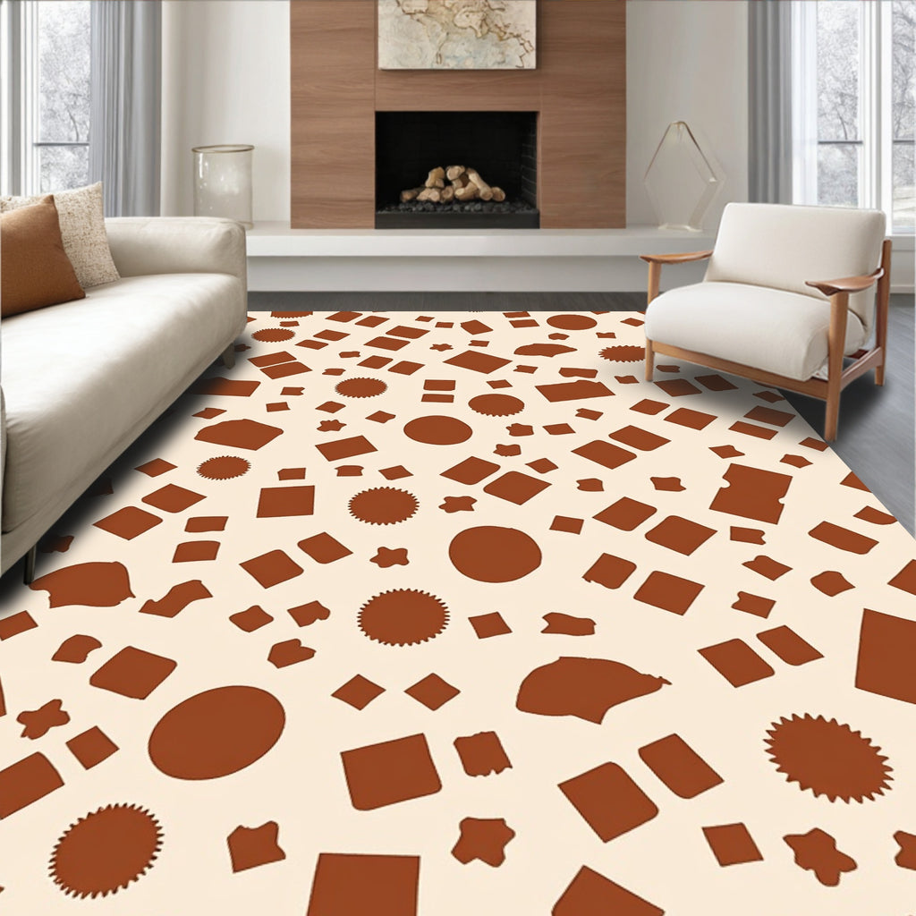 Scattered Brown Abstract Shapes Rug
