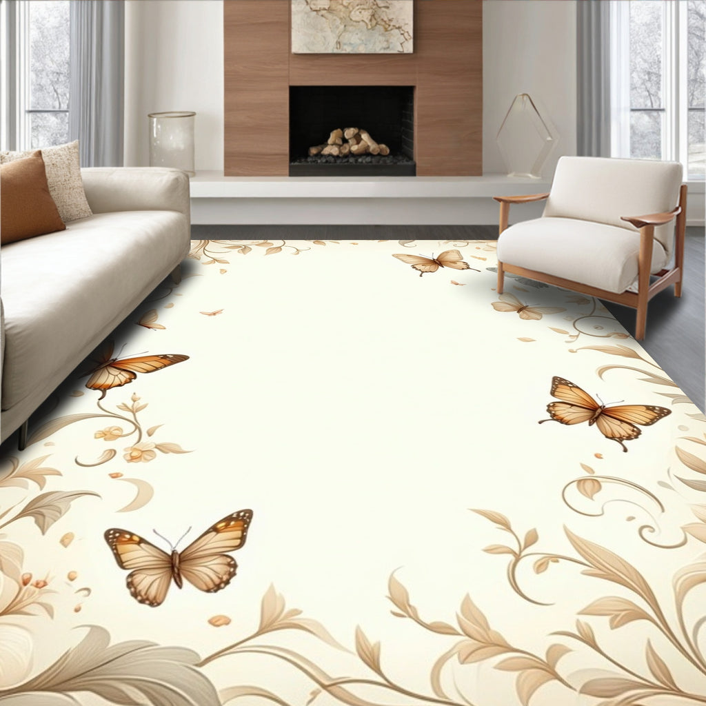 Elegant Floral Butterfly Art Rug