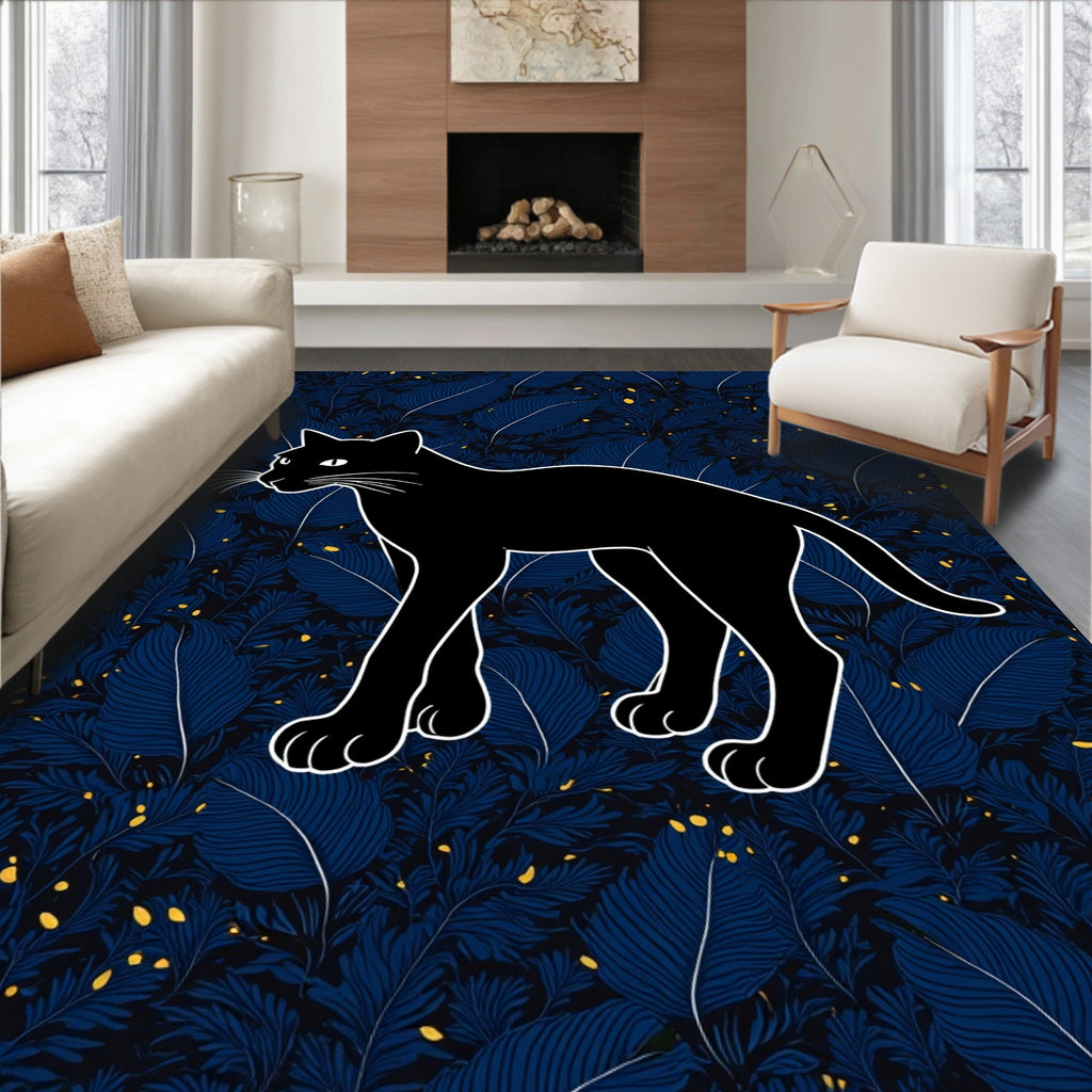 Black Cat In Jungle Pattern Rug