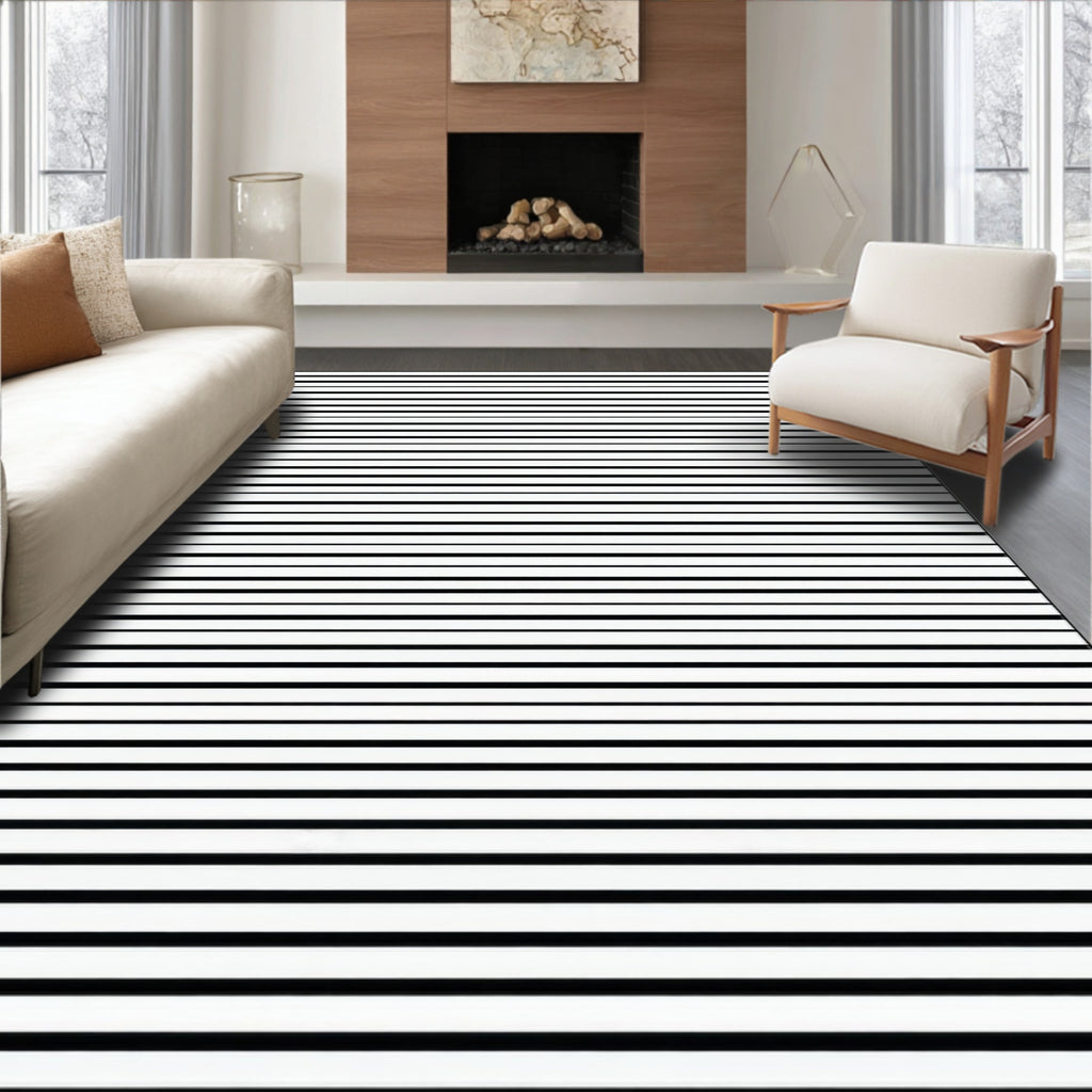 Bold Black White Striped Pattern Rug