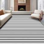 Bold Black White Striped Pattern Rug