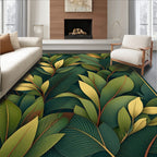 Tropical Leaf Pattern With Gold Accents Rug