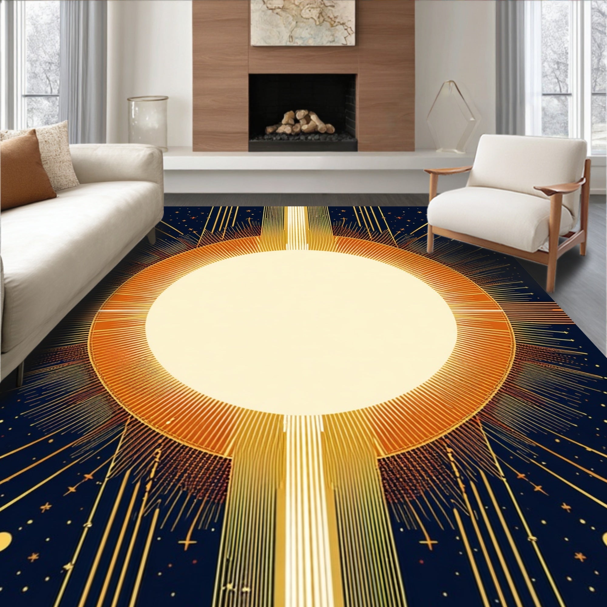 Radiant Sun burst Starry Night Rug