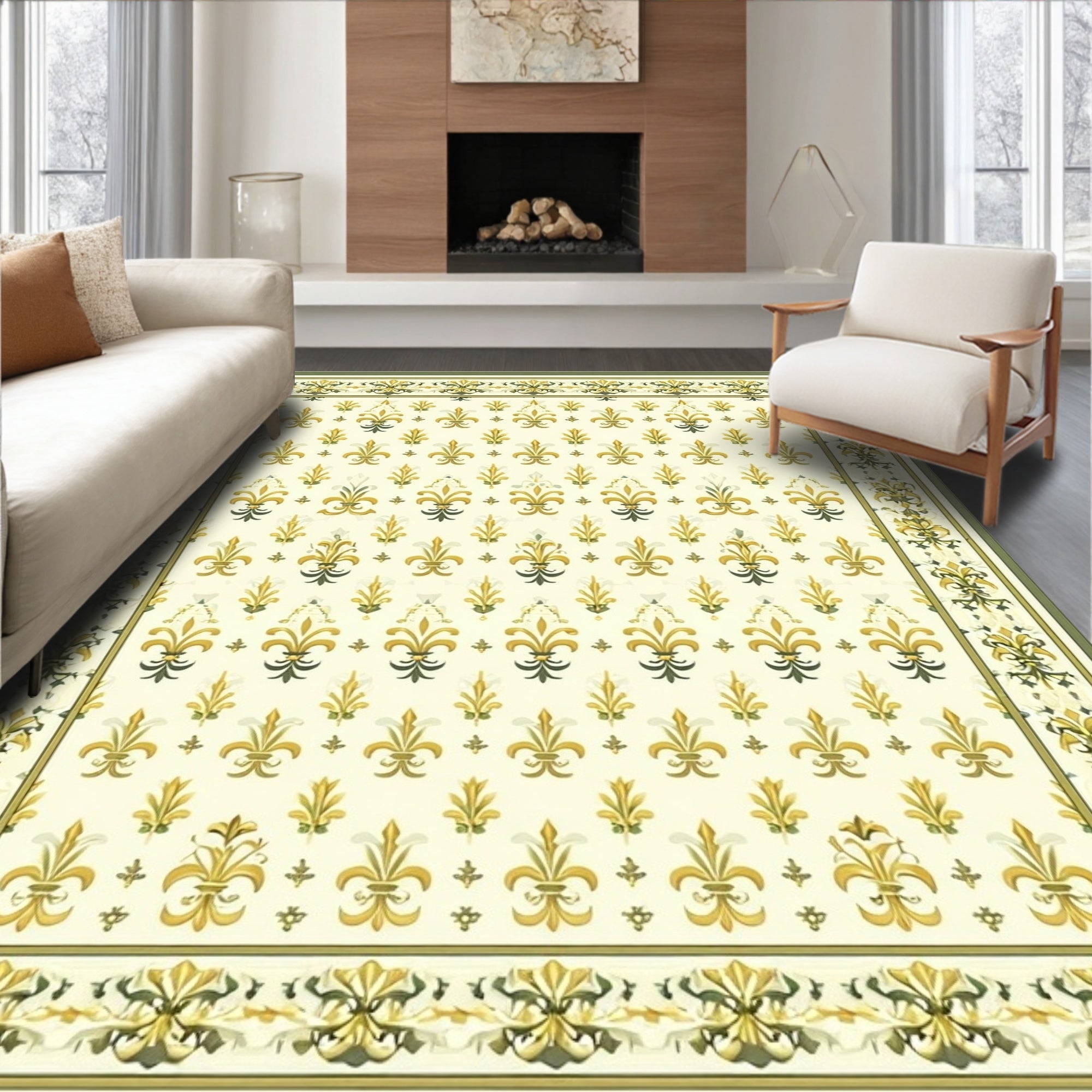 Ornate Fleur-de-Lis Patterned Rug