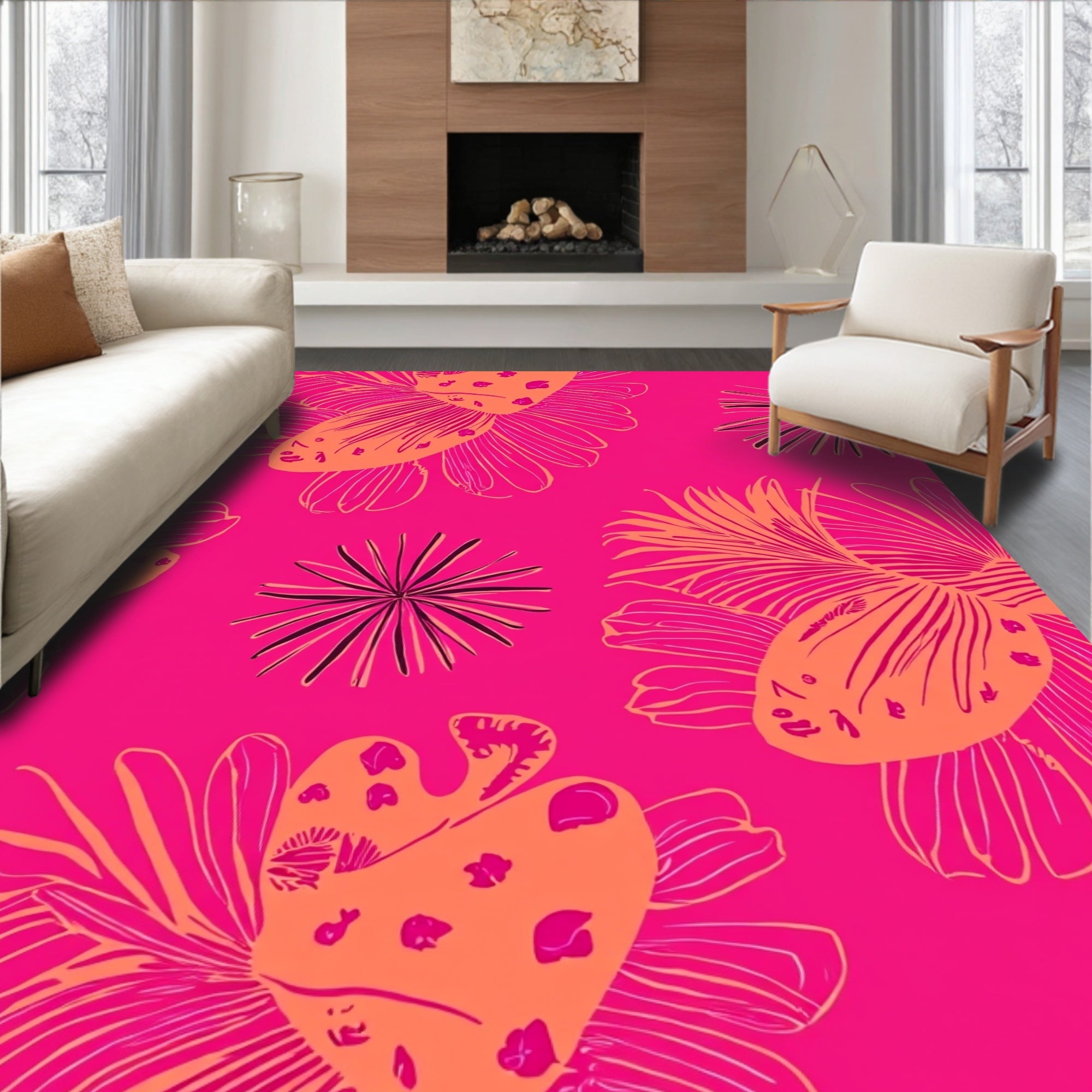 Bold Floral Pattern Animal Graphics Rug