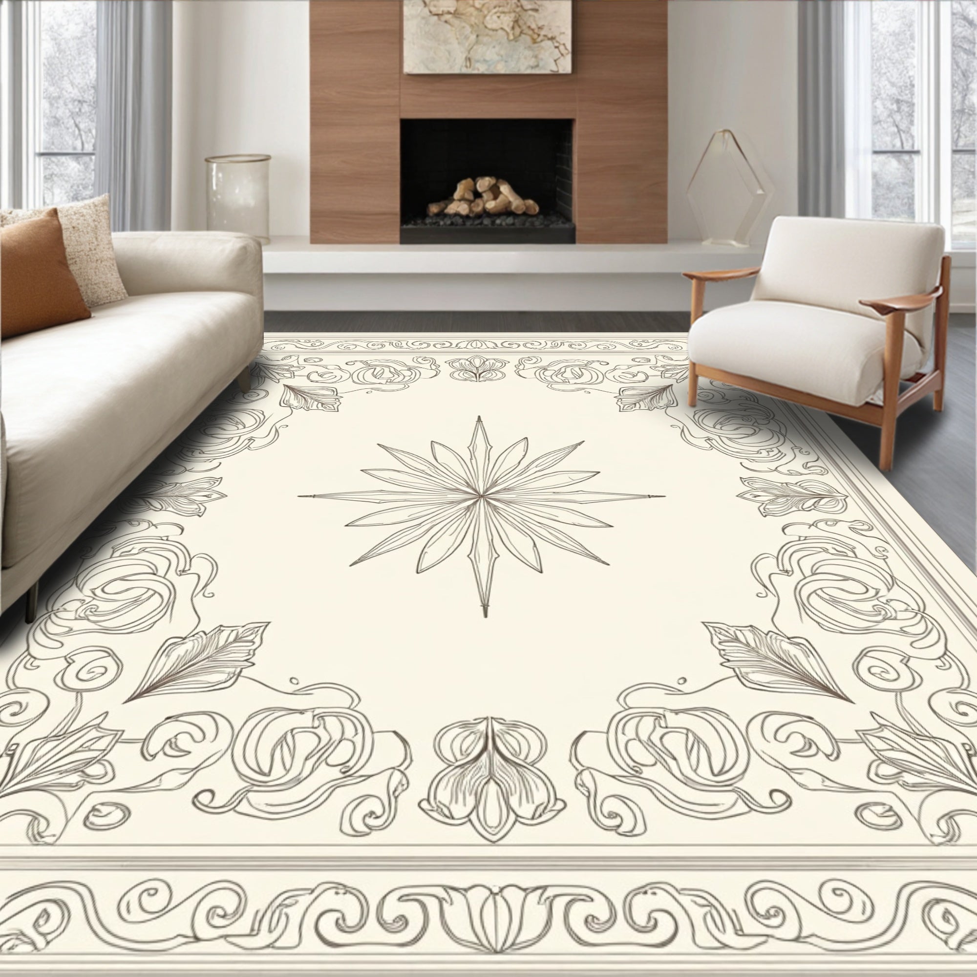 Ornate Floral and Starburst Design Rug