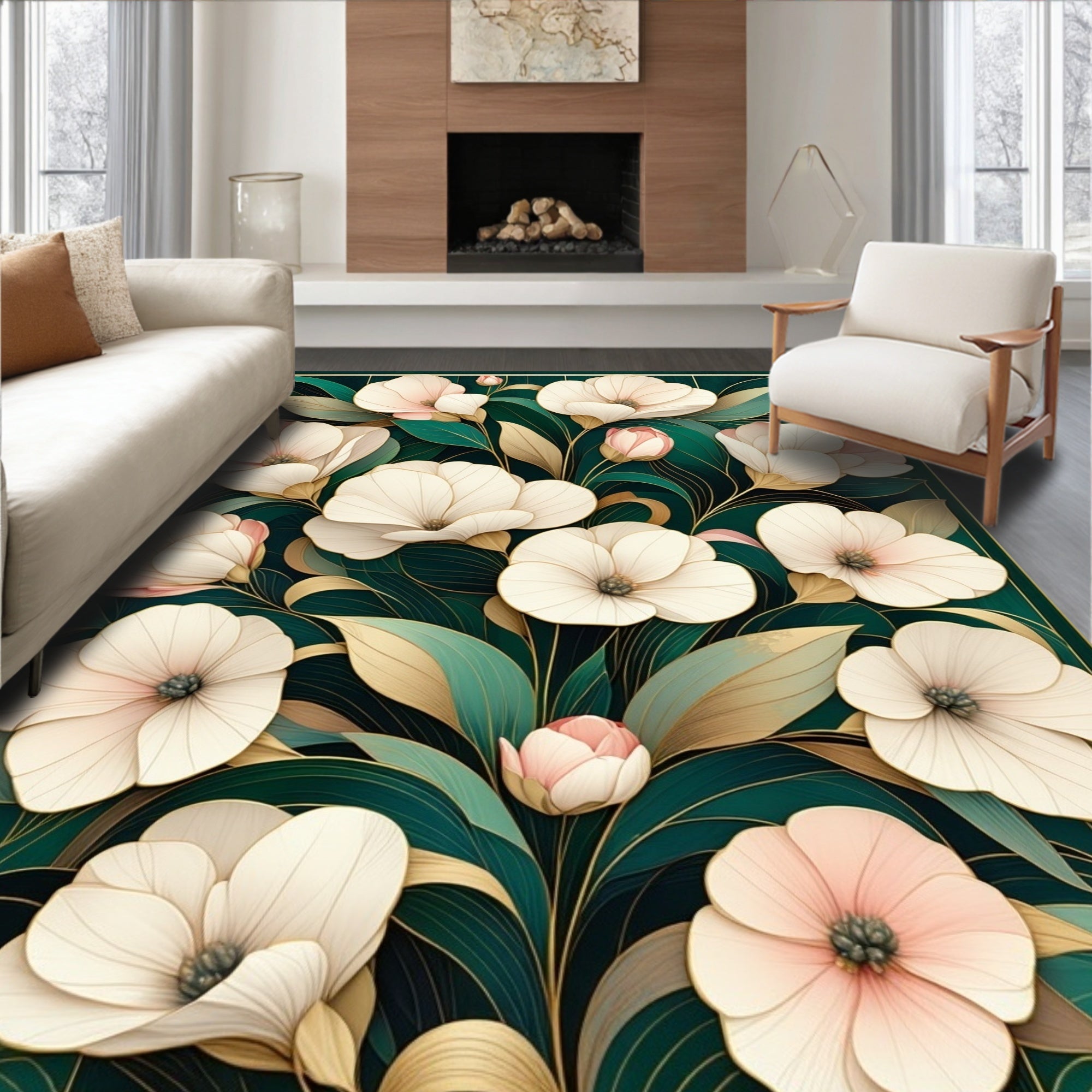 Elegant Floral And Leafy Art Nouveau Rug