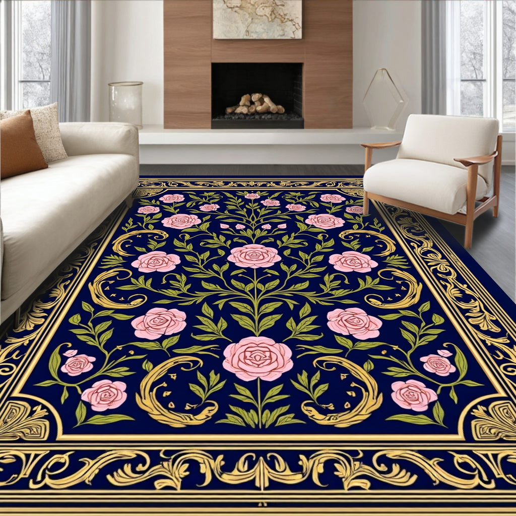 Ornate Rose Garden Floral Design Rug