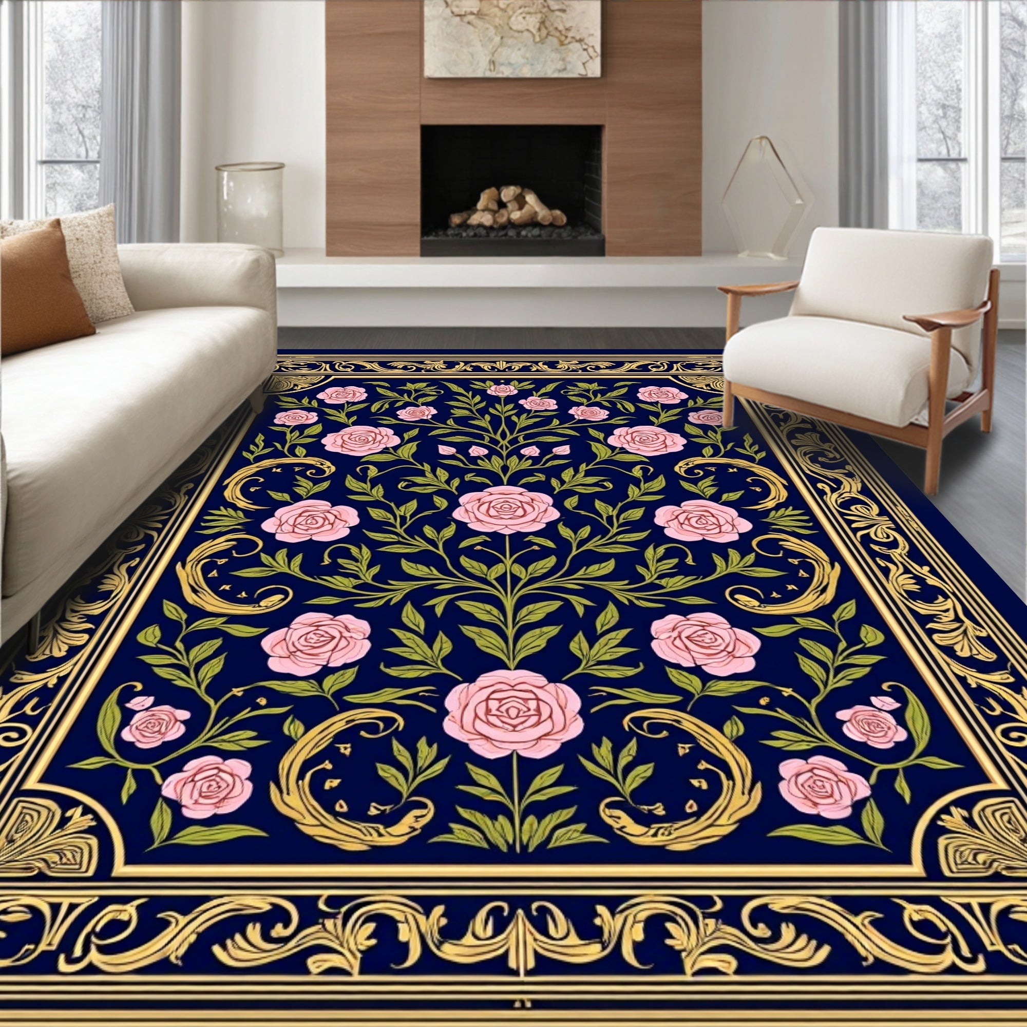 Ornate Rose Garden Floral Design Rug