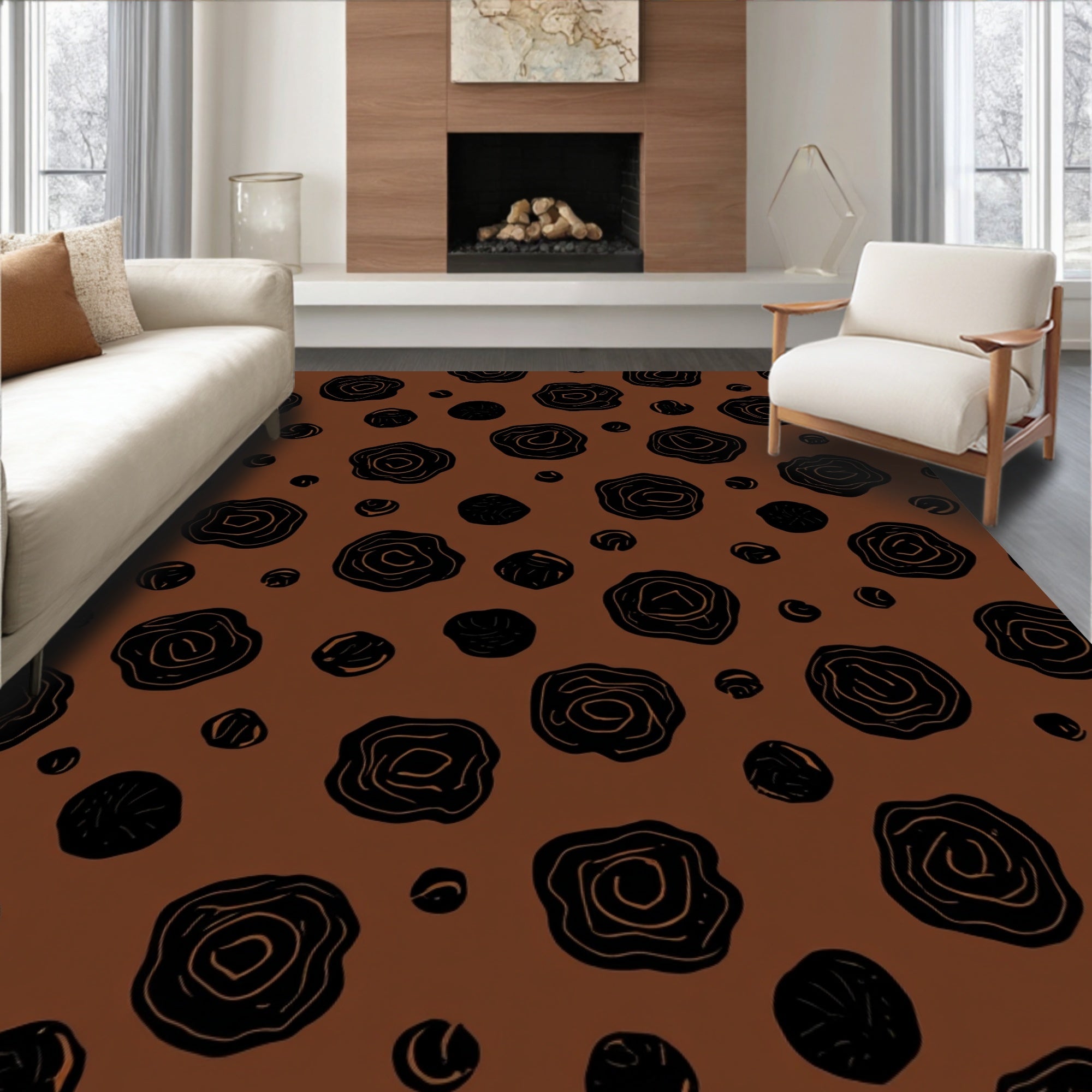 Textured Blossom With Circles Pattern Rug