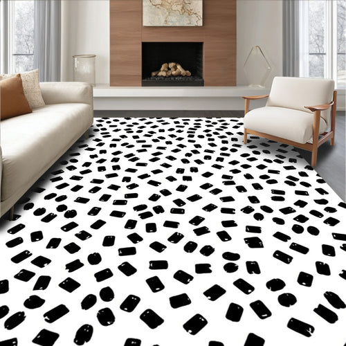 Abstract Dash Pattern Black and White Rug