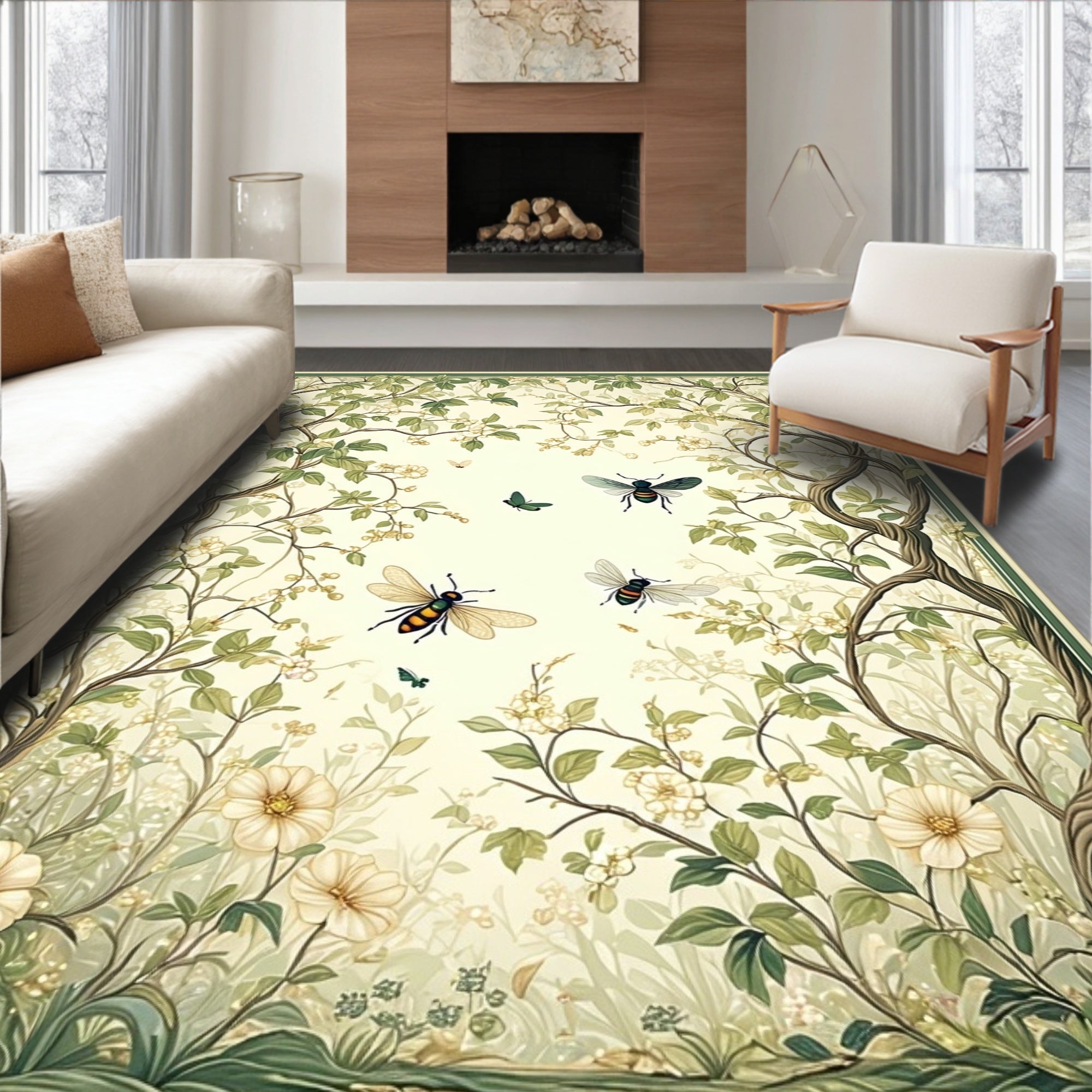 Whimsical Bees and Blossoms Garden Rug