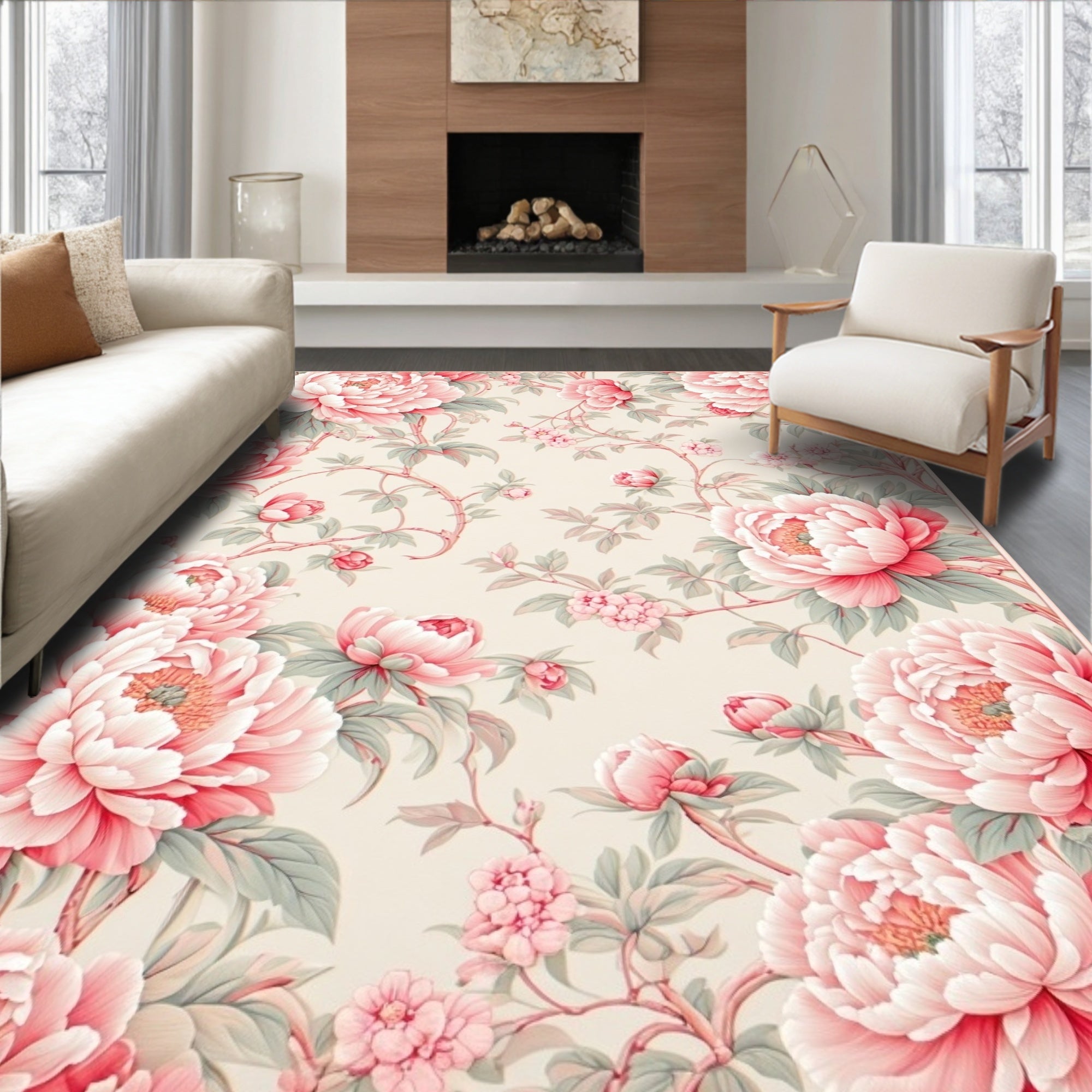 Pink Peony Blossom Botanical Garden Rug