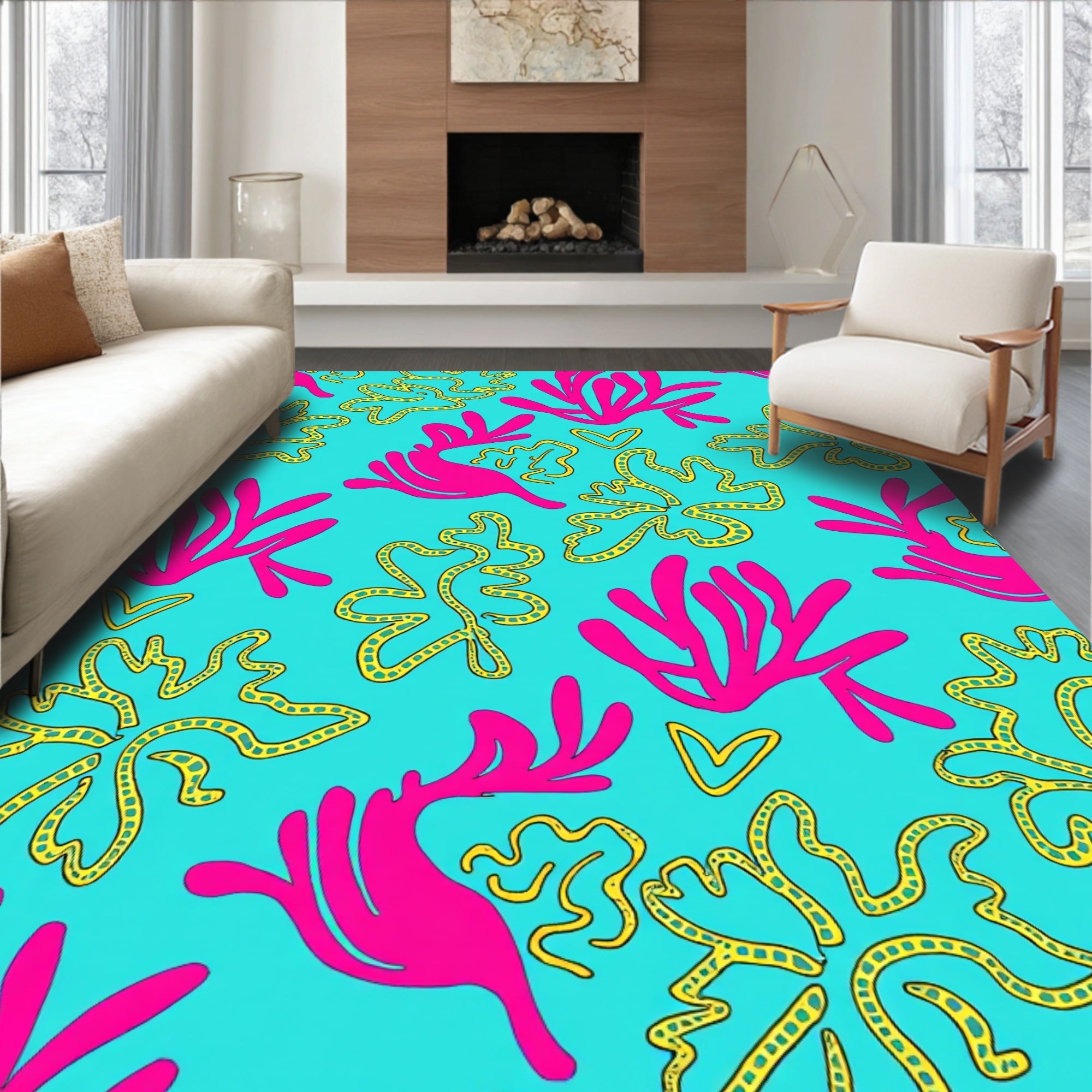Pink Yellow Abstract Nature Inspired Rug